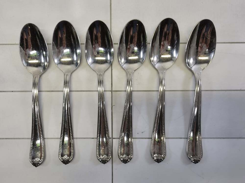 6 - Teaspoons Lenox BEAD Plume 18/10 Glossy Stainless Steel 6-1/2" EUC